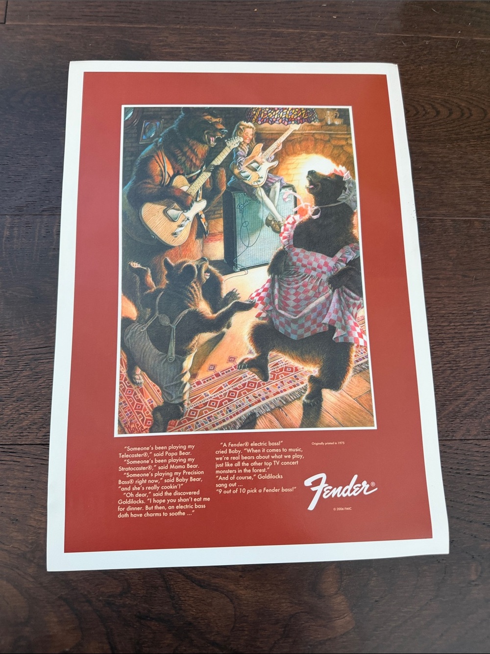 Fender Red and Cream Illustrated Bear Band Poster